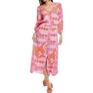 Walker & Wade Pink Aztec Boho Smocked Waist Midi‎ Dress XL